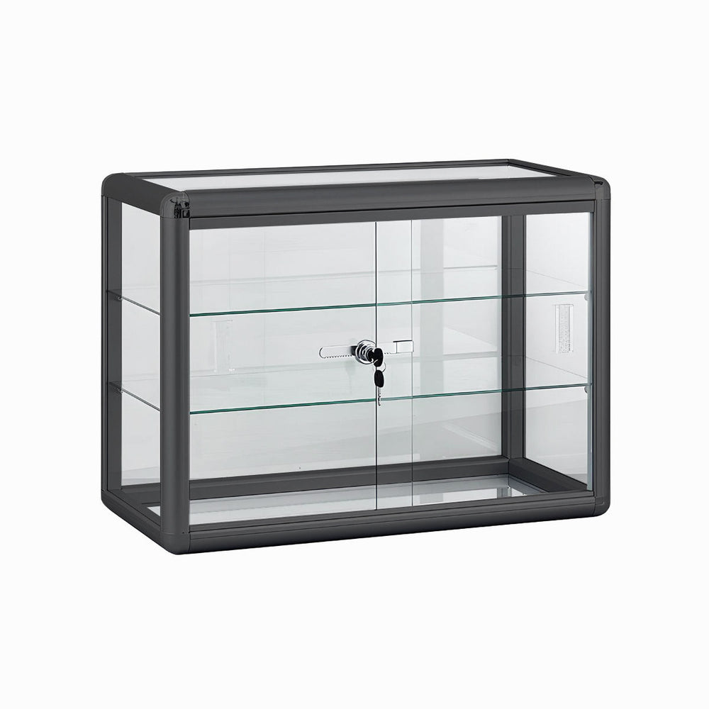 BLACK 2 SHELF ALUMINUM SHOWCASE