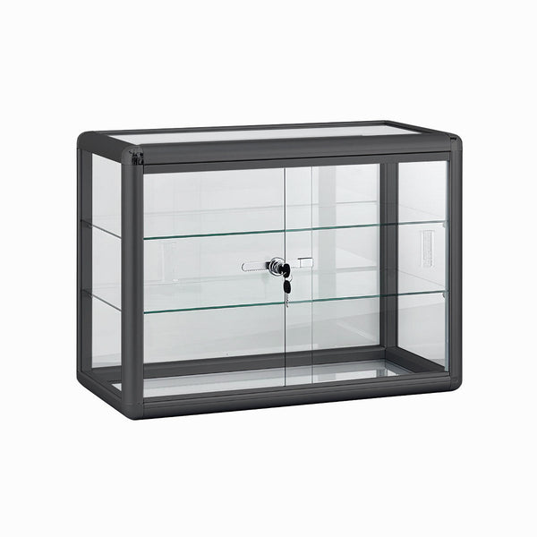 BLACK 2 SHELF ALUMINUM SHOWCASE
