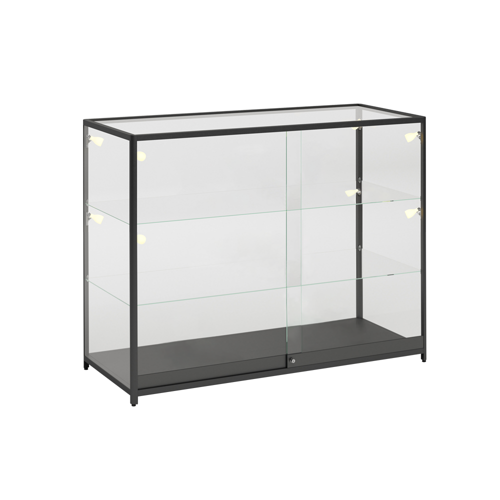 Black Extra Vision Display Case W/LED Spotlights Fully Assembled 47 1/4" W x 19" D x 38" H