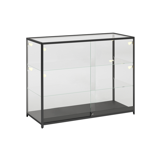Black Extra Vision Display Case W/LED Spotlights Fully Assembled 47 1/4" W x 19" D x 38" H