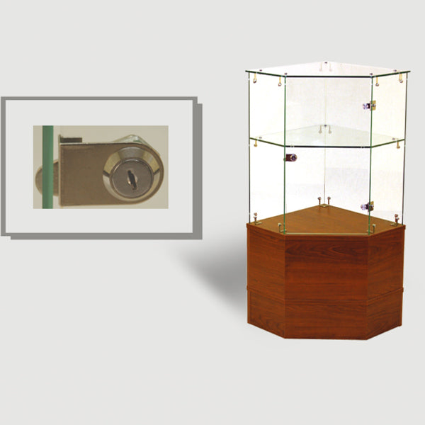 Half Vision Pentagon Corner Case W/ Swing Door & Lock, 18" Square x 38" H