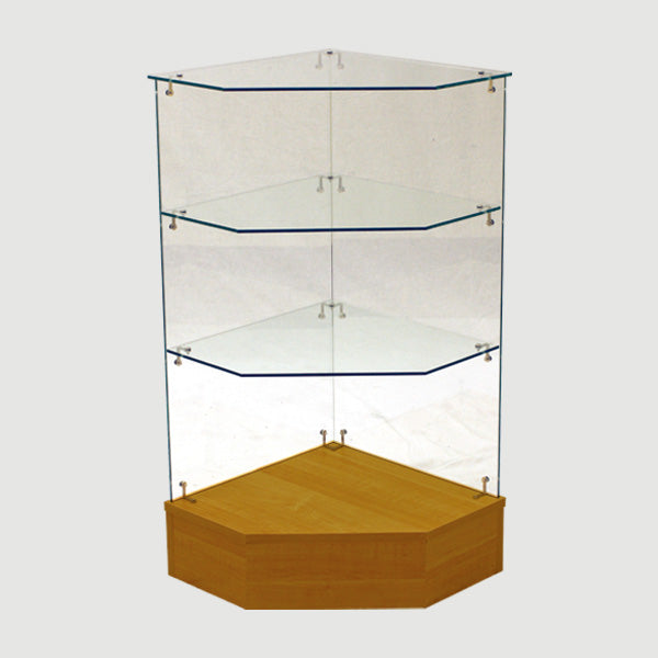 FULL VISION PENTAGON CORNER CASE MAPLE 18" Square x 38" H